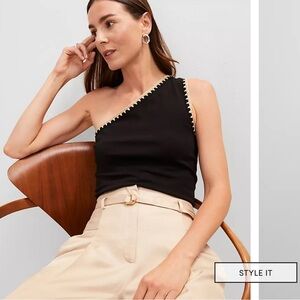 Crochet Trim One Shoulder Top Size Medium NWT